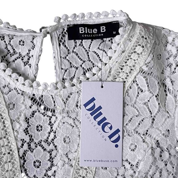 Blue B NWT Long Sleeve Lace Peplum Top Size M White Floral Sheer Cut Out Fairy - Picture 3 of 7